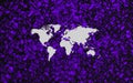 White Map of the world with stains over violet background. Royalty Free Stock Photo