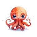 Marine octopus watercolor illustration, marine animals clipart