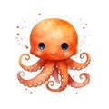 Marine octopus watercolor illustration, marine animals clipart