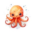 Marine octopus watercolor illustration, marine animals clipart