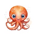 Marine octopus watercolor illustration, marine animals clipart