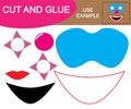 Image of mask of clown. Cut and glue. Educational game for children.