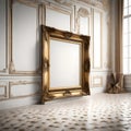 Grand Vintage Golden Ornate Frame with White Canvas in Elegant Room