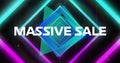 Image of massive sale text over neon vibrant pattern background