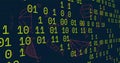 Image of mathematical data processing over binary coding on dark background Royalty Free Stock Photo