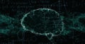 Image of mathematical equations over digital model of human brain on black background Royalty Free Stock Photo