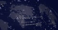 Image of media icons over world map and processing data