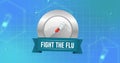 Image of medical icons and vaccine with fight the flu text on blue background Royalty Free Stock Photo