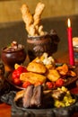 Image of medival kings table full of food Royalty Free Stock Photo