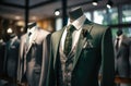 an image of men's suits in a boutique fashion store with a vest and tie Royalty Free Stock Photo