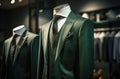 an image of men& x27;s suits in a boutique fashion store with a vest and tie Royalty Free Stock Photo