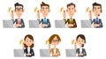 Men and women in suits that thumbs up while using a laptop Royalty Free Stock Photo