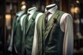 an image of men& x27;s suits in a boutique fashion store with a vest and tie Royalty Free Stock Photo