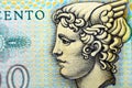 Image of Mercury from the obverse side of 500 five hundred Italian Lire banknote Royalty Free Stock Photo
