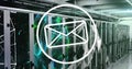 Image of message icon and plexus networks against computer server room