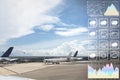 Image for meteorology forecast background for aviation industry with weather symbol, graph and chart on aircrafts at the airport