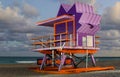 Miami Beach lifeguard stand lit with strobe lights Royalty Free Stock Photo