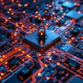 An image of a microchip with a padlock icon represents strong data encryption and hardware security