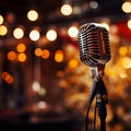 Image Microphone for singer on stage, close up with bokeh background
