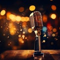 Image Microphone for singer on stage, close up with bokeh background