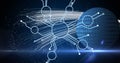 Image of microprocessor connections over binary coding over globe against blue background Royalty Free Stock Photo