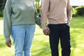 Image of midsection of african american senior couple in garden