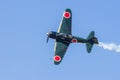 Mitsubishi A6M Zero aircraft in flight. Royalty Free Stock Photo