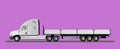 An image of a modern American truck with an open semitrailer. Flat style line art illustration