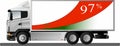 Image of a modern European truck with an isothermal body. Color design of the protest in Belarus against the presidential