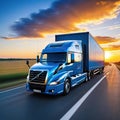 image of modern large trailer driving down an empty road at Logistics Freight Fast