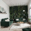 Modern living room interior with workplace near green wall Royalty Free Stock Photo