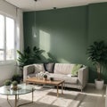 Modern living room interior with workplace near green wall Royalty Free Stock Photo