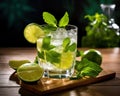cold and fresh Mojito Cocktl with lime and mint.