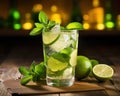 cold and fresh Mojito Cocktl with lime and mint.