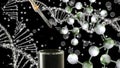 Image of molecular structure and chain of dna closeup on a black background Royalty Free Stock Photo