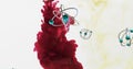 Image of molecules over red liquid on white background Royalty Free Stock Photo