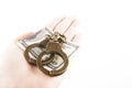 Image of money handcuffs hand white background