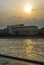 Moscow river embankment at sunset Royalty Free Stock Photo