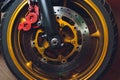 This is the image of a motorcycle brake disc, brake system. Royalty Free Stock Photo
