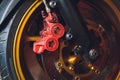 This is the image of a motorcycle brake disc, brake system. Royalty Free Stock Photo