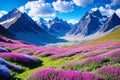 Mountain and glacier photos with flowers and rocks made with Generative AI Royalty Free Stock Photo