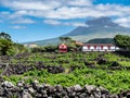 Image of mountain pico with houses and vineyard on the island of pico azores Royalty Free Stock Photo