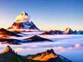 image of a mountain summit tipping out of the fog