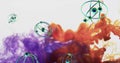 Image of moving molecules with red and blue shapes on white background Royalty Free Stock Photo