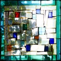 Image of a multi-colored stained-glass window with a block pattern, square format Royalty Free Stock Photo