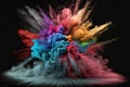 An image of a multicolor powder explosion on a black background, with a realistic photo of a seamless texture. Generative AI