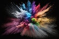 An image of a multicolor powder explosion on a black background, with a realistic photo of a seamless texture. Generative AI