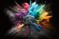 An image of a multicolor powder explosion on a black background, with a realistic photo of a seamless texture. Generative AI