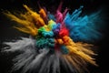 An image of a multicolor powder explosion on a black background, with a realistic photo of a seamless texture. Generative AI