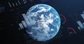 Image of multicolored infographic interface over rotating globe against space Royalty Free Stock Photo